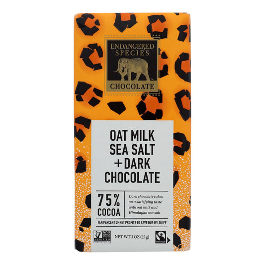 Endangered Species Dark Chocolate with Honey, Sea Salt & Oat Milk - Case of 12, 3 Oz