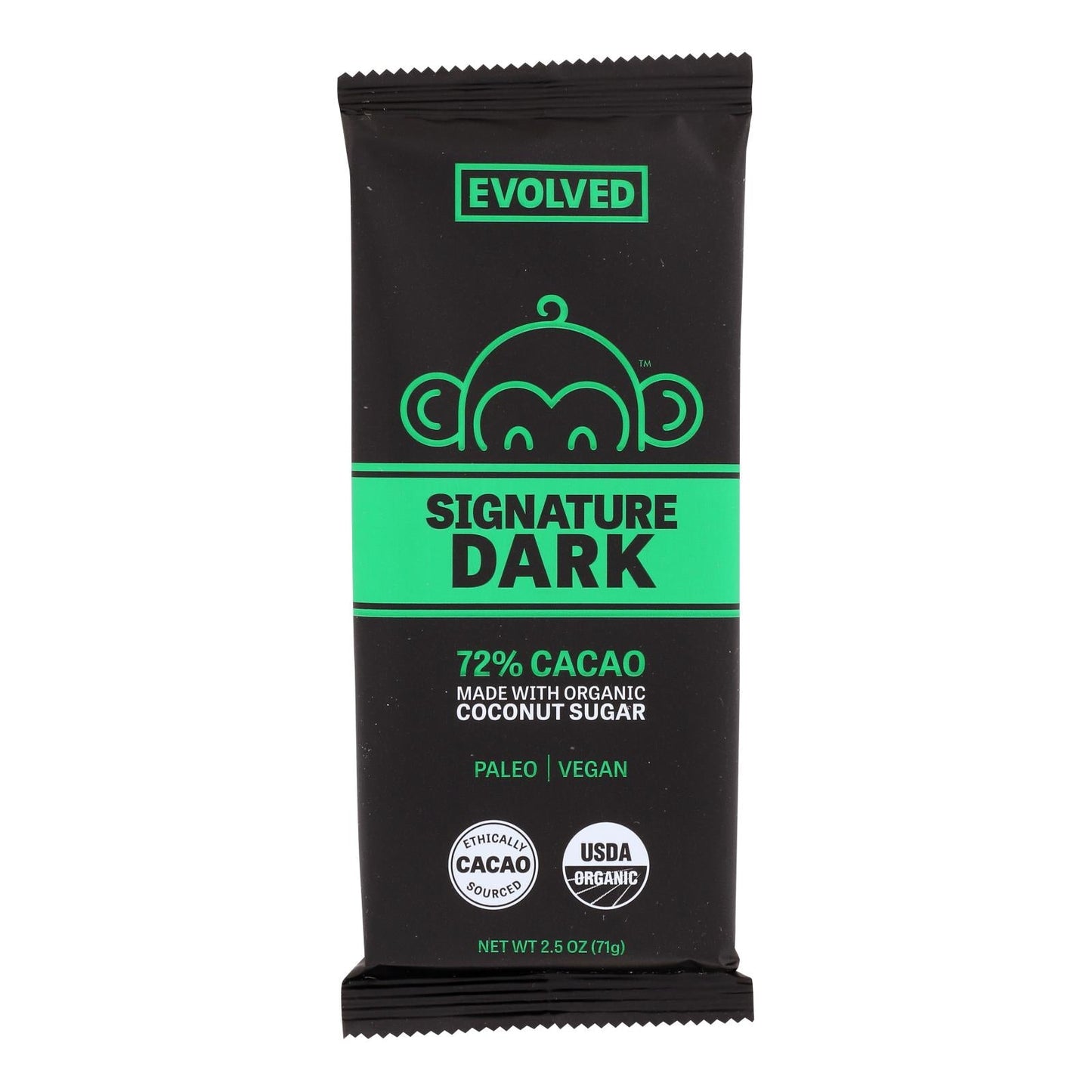 Eating Evolved Signature Dark Chocolate Bar, 2.5 Oz. Dark 72% Cacao, Case of 8