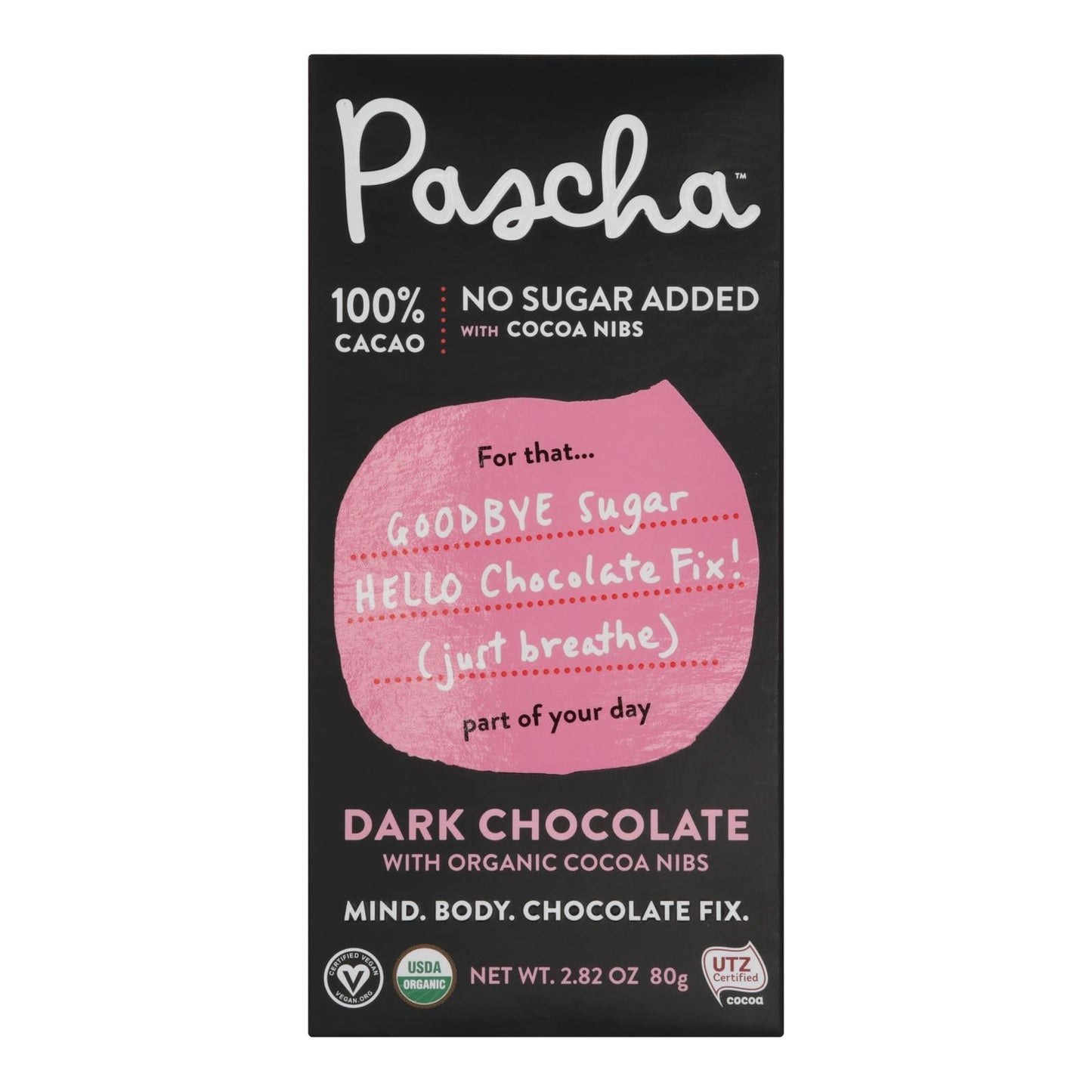 Pascha 100% Nibs Dark Chocolate Bar, 2.82 Oz