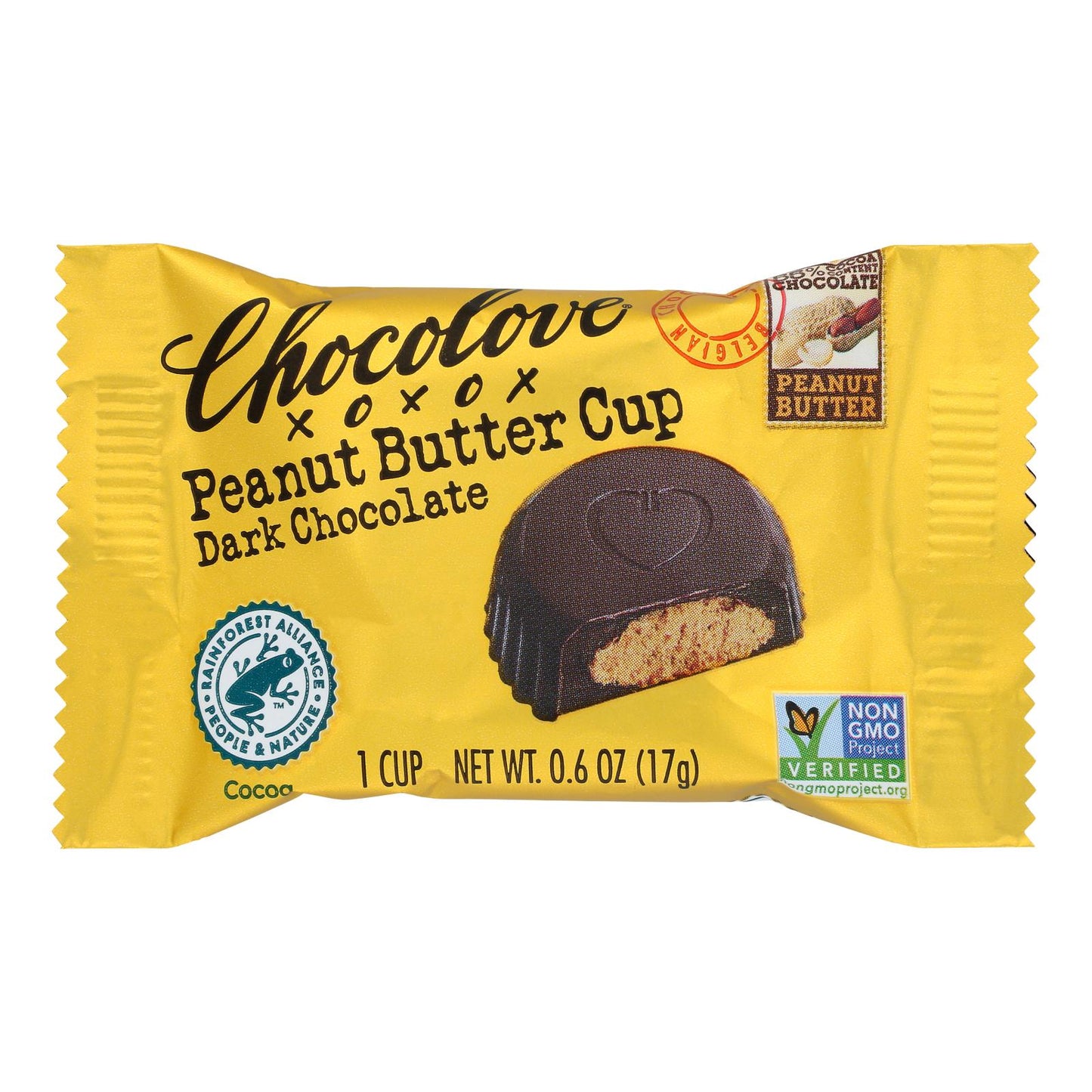 Chocolove Xoxox Peanut Butter Dark Chocolate Cups, Case of 50, .6 Oz