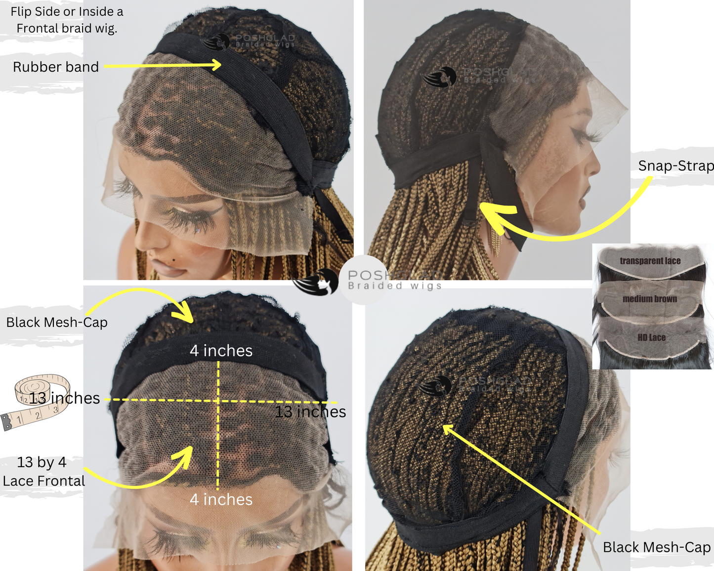 Knotless Braid Wig, 13x4 Lace Frontal, Color 1B, Glueless (Sade)