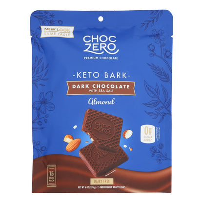Choc Zero Keto Bark Dark Chocolate with Almonds, 6 Oz - Pack of 12