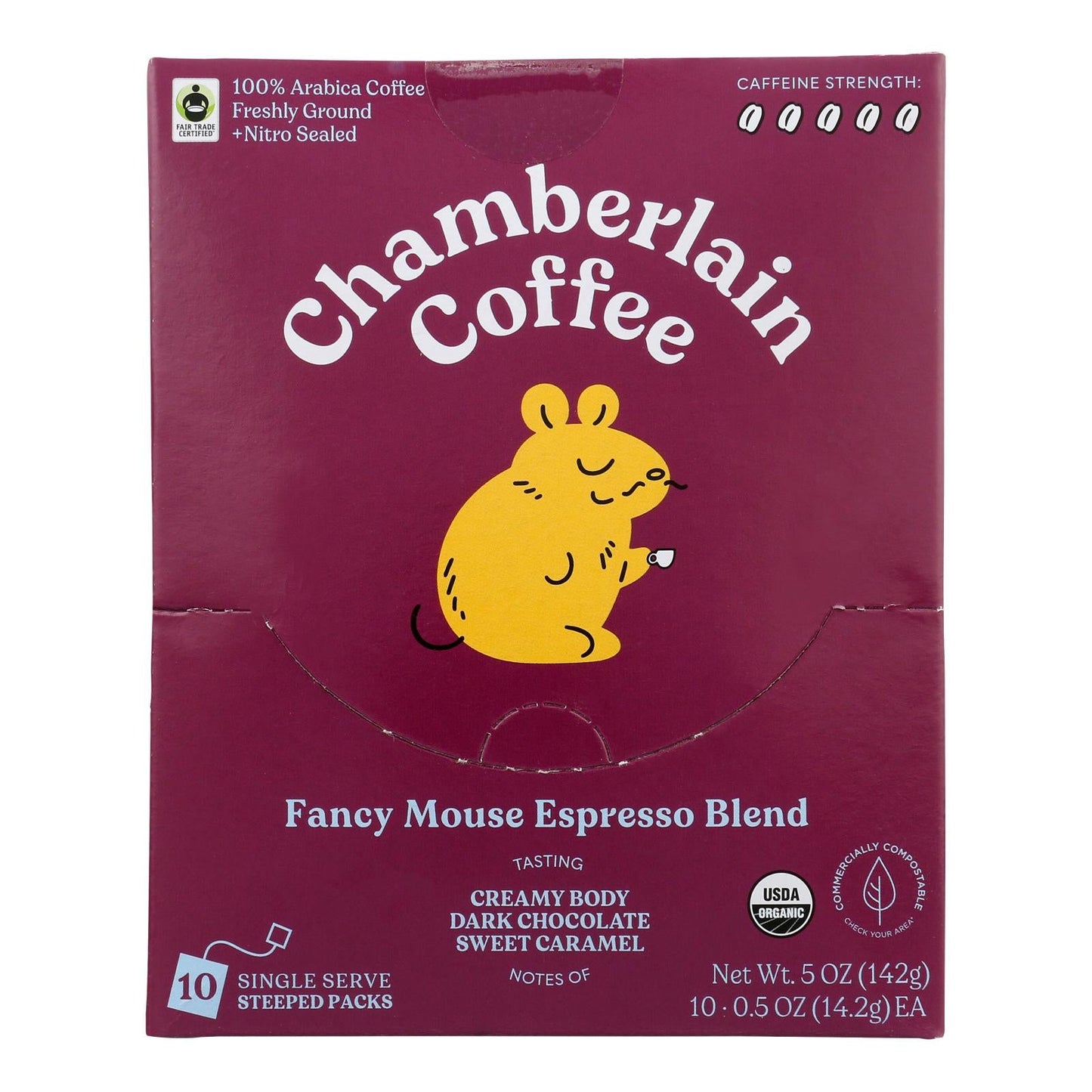 Chamberlain Coffee Organic Medium Roast Step Filter Drip Coffee, 5 oz. Bags (10 Pack)