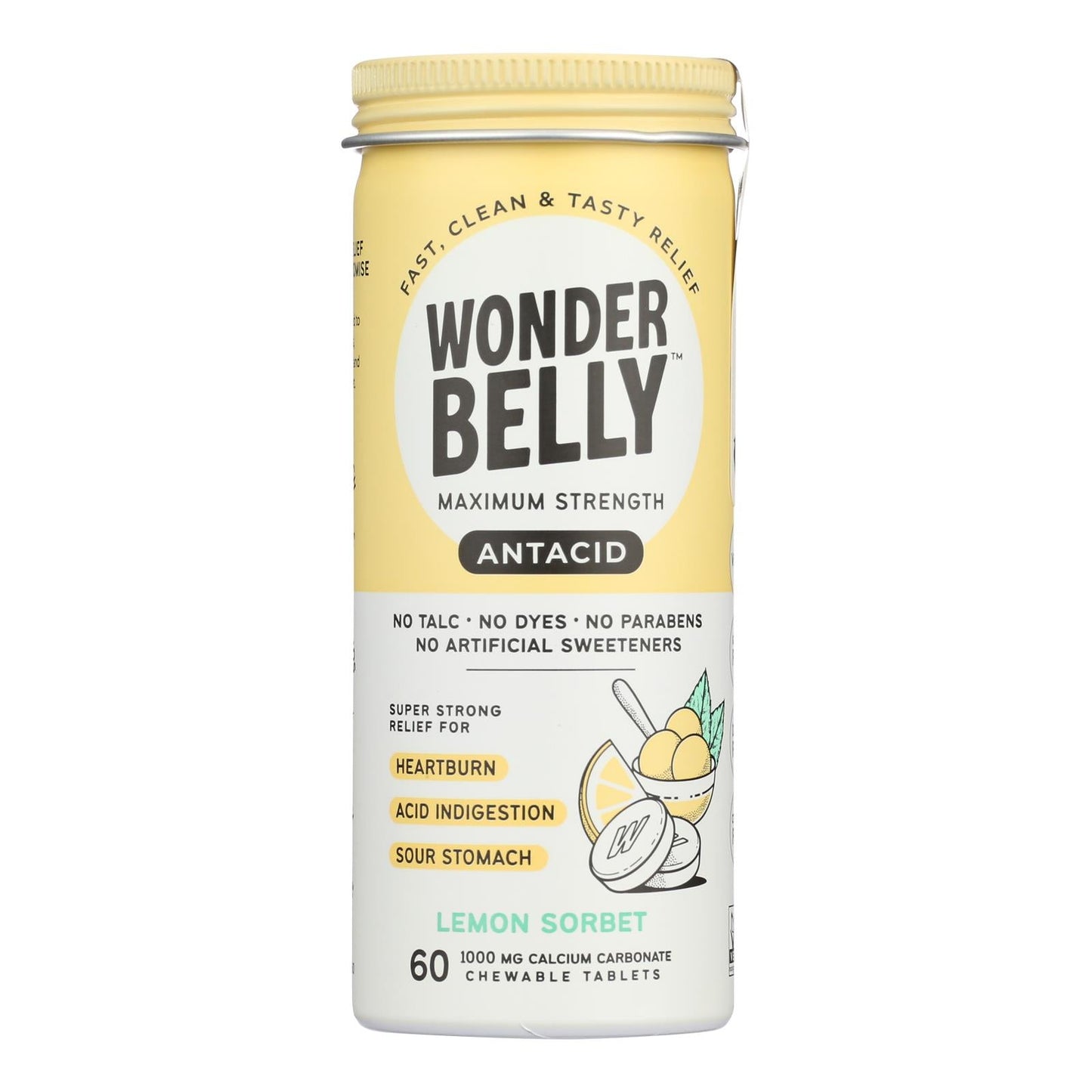 Wonder Belly Antacid Lemon Sorbet - 60 Count (4 Pack)
