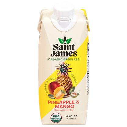 Saint James Green Tea Organic Pineapple Mango - 16.9 Fl Oz (Case of 12)