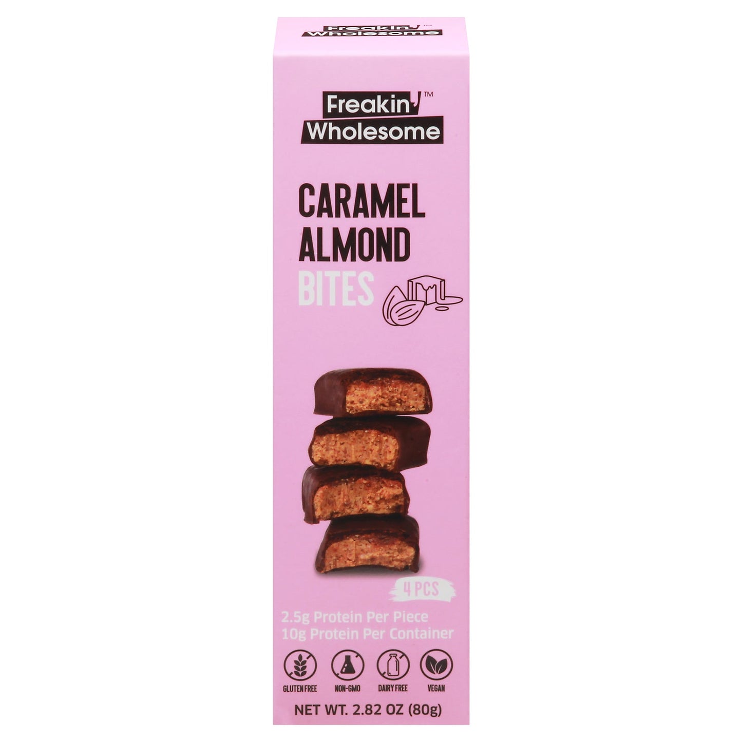 Freakin' Wholesome Bites Caramel Almond Dark Chocolate, Case of 10 - 2.82 Oz.