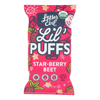 Lesser Evil Little Puffs Organic Strawberry Beet Puffed Rice Snacks, Gluten Free - 2.5 Oz. (Case of 5)
