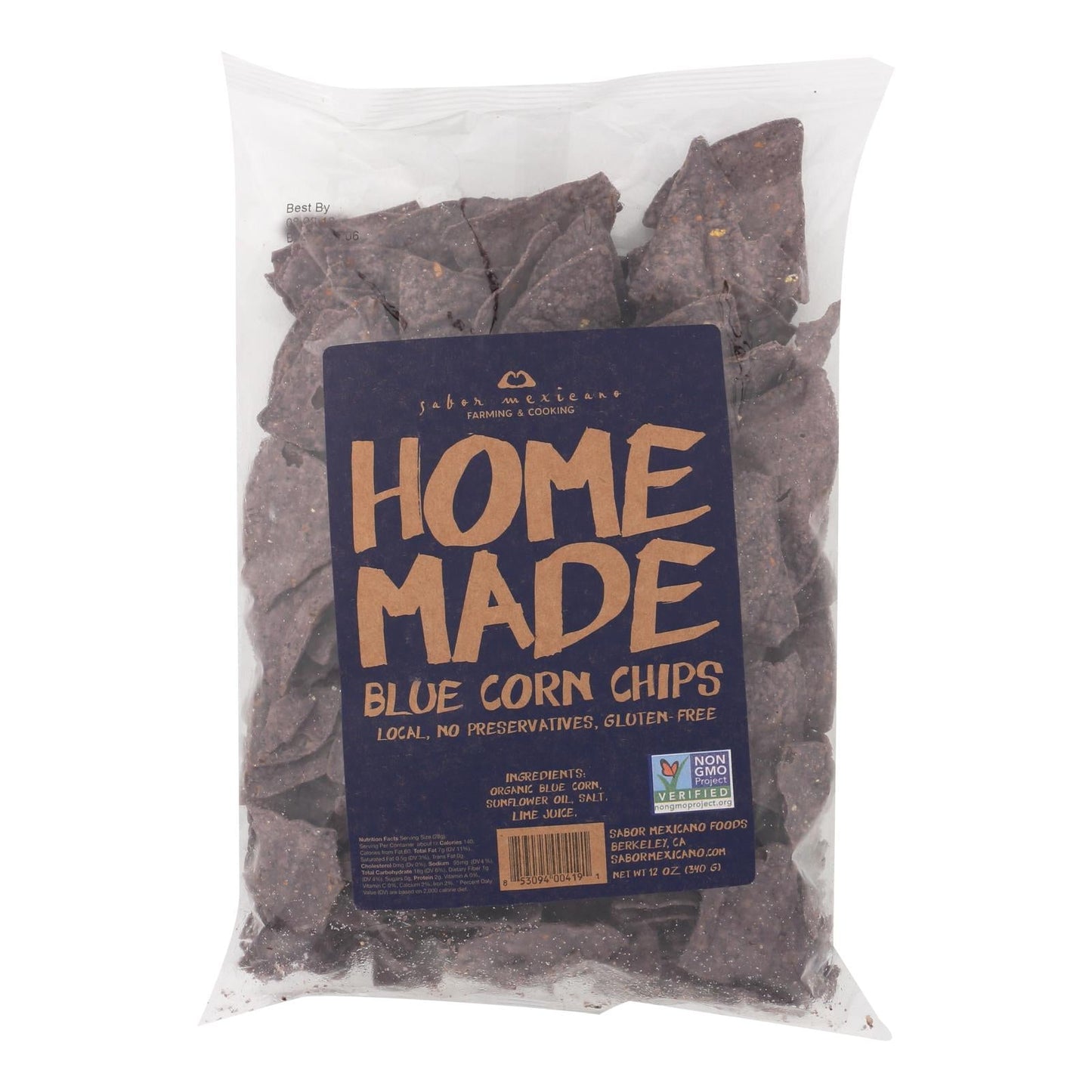 Sabor Mexicano Homemade Blue Corn Chips, 10 oz (Case of 11)