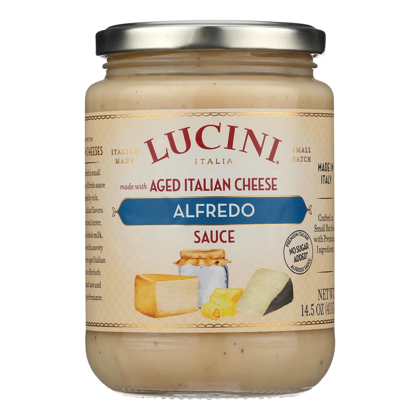 Lucini Italia Authentic Alfredo Pasta Sauce, Classic White Sauce, Case of 6 - 14.5 oz Jars