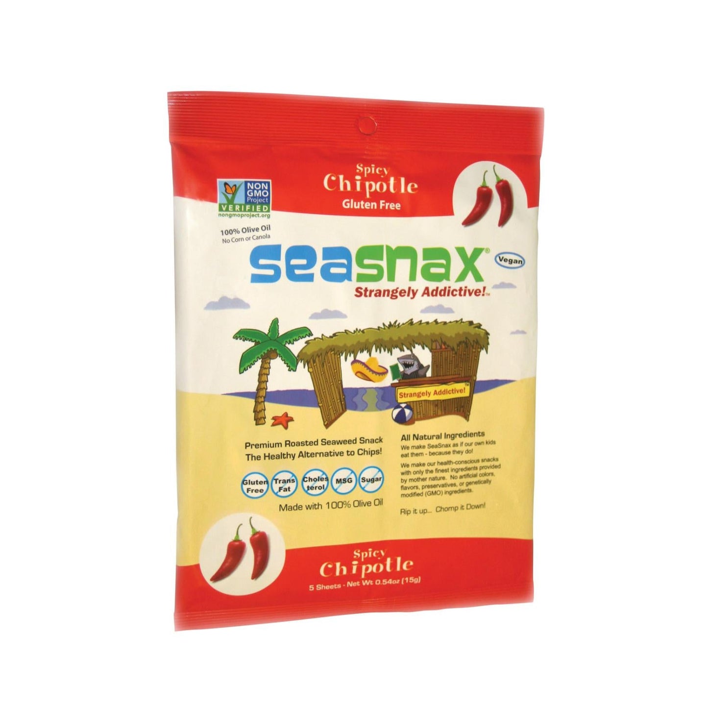 Seasnax Premium Roasted Organic Chipotle Seaweed Snack - 16 Pack - 0.54 Oz.