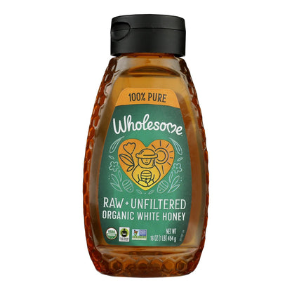 Wholesome Sweeteners Organic Unfiltered White Honey Squeeze, Case of 6, 16 oz Each