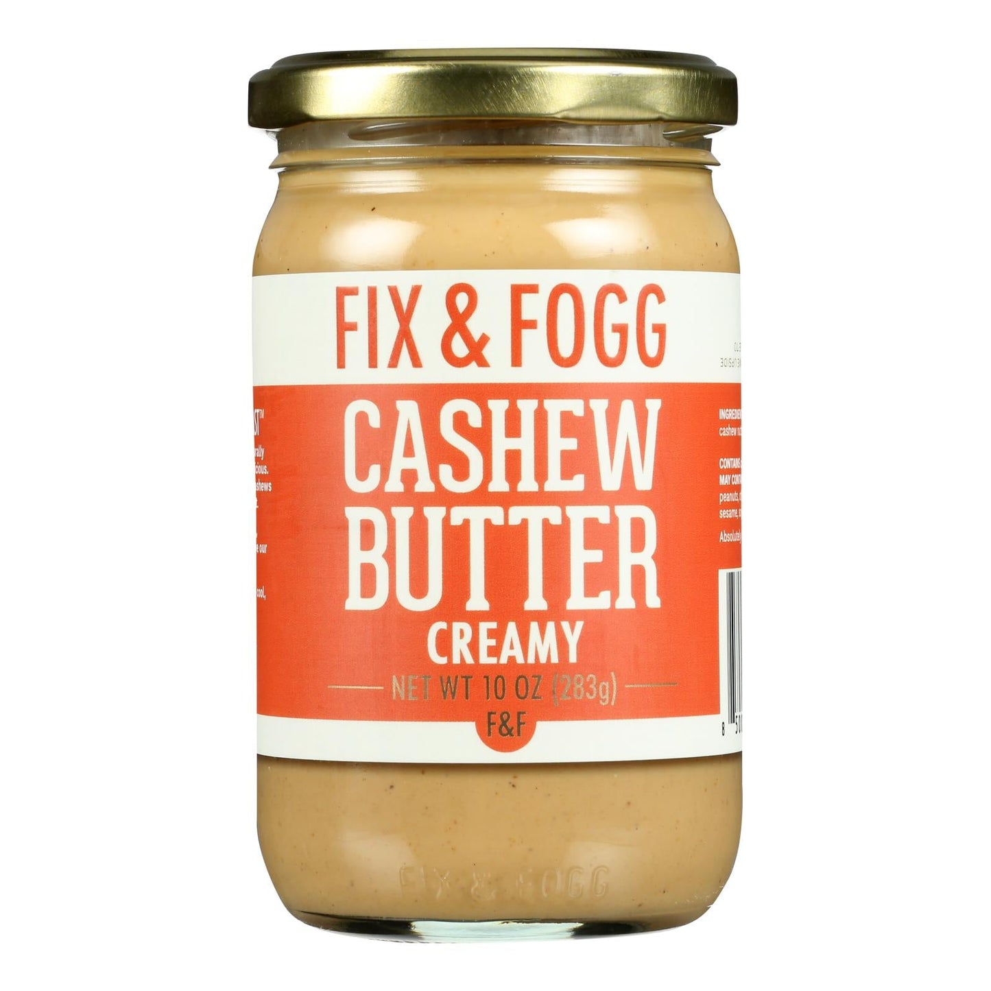 Fix & Fogg Creamy Cashew Butter, Pack of 6 - 10 Oz Jars