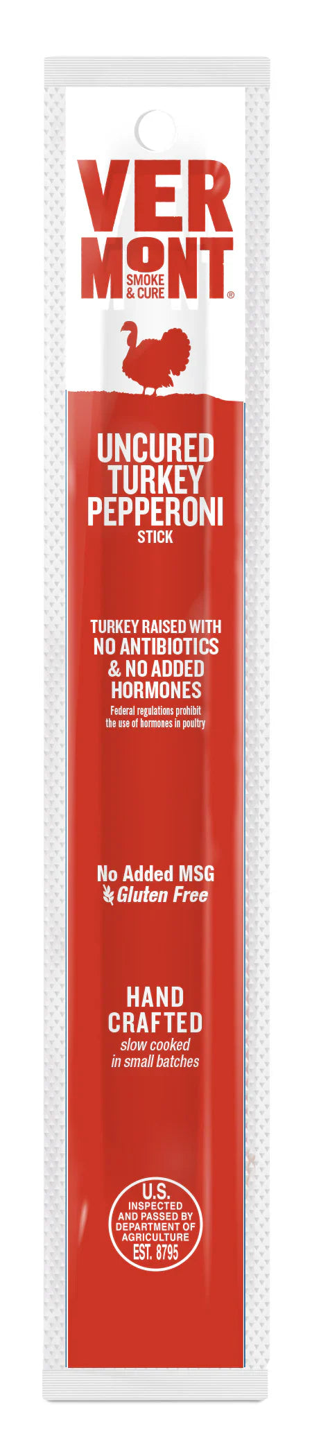 Vermont Smoke and Cure RealSticks Turkey Pepperoni, Lean Protein Snack, Case of 24, 1 oz
