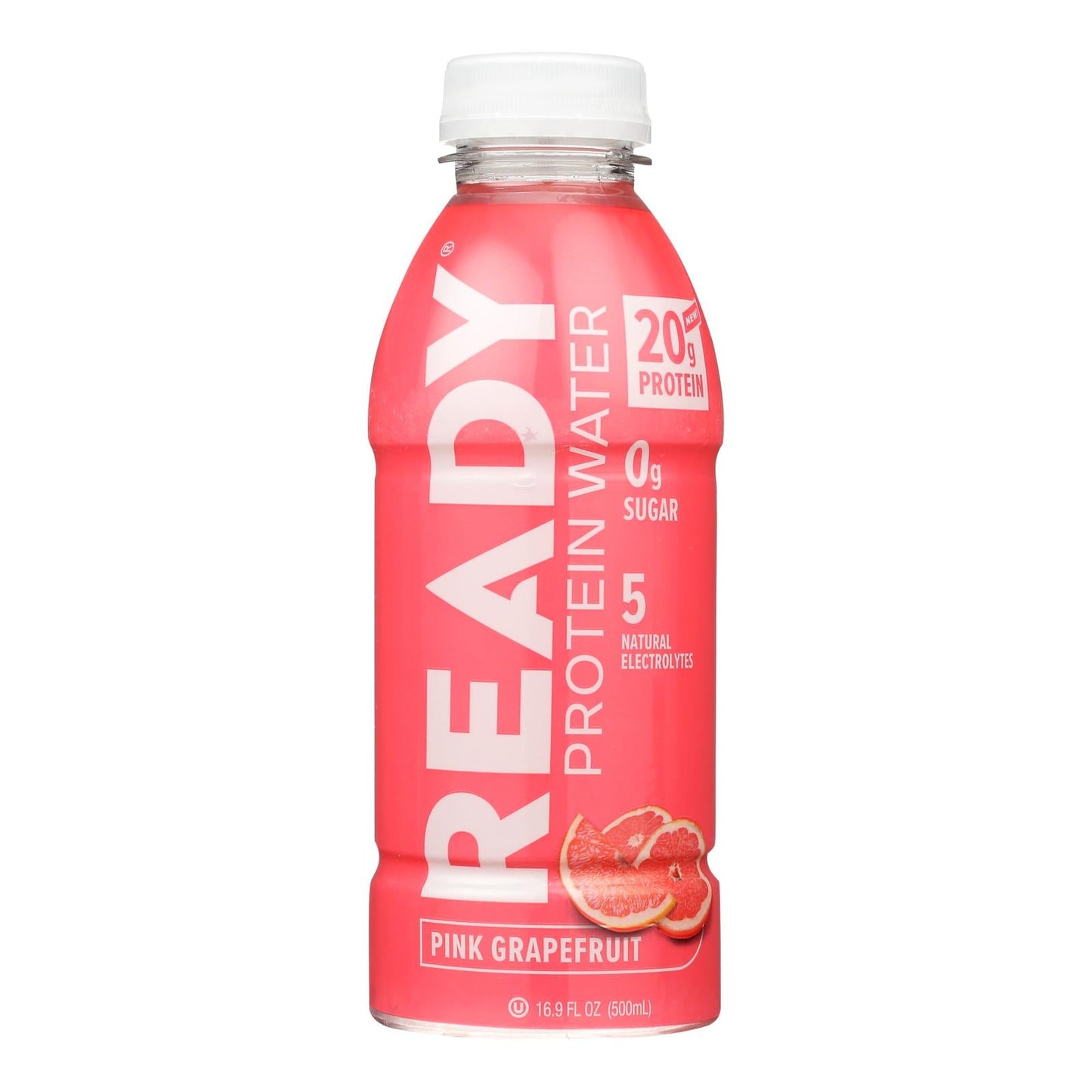 Ready Water Protein Pink Grapefruit - 20g Protein, Gluten-Free, Sugar-Free Hydration | Case of 12 (16.9 fl oz Each)