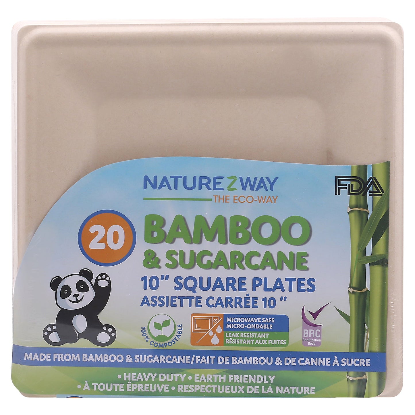 Naturezway 200 Disposable 10" Bamboo Square Plates