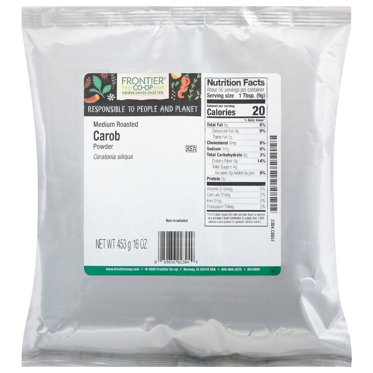 Frontier Herb Carob Powder, Medium Roast, 1lb