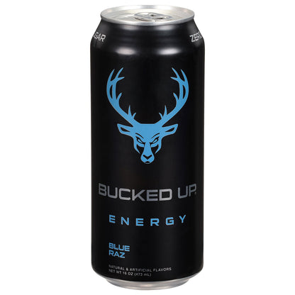 Bucked Up Blue Raz Energy Drink - Case of 12 x 16 Oz Cans