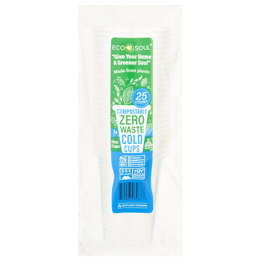 Ecosoul 200 Compostable Cold Cups, 16 Oz - Case of 8-25 Ct