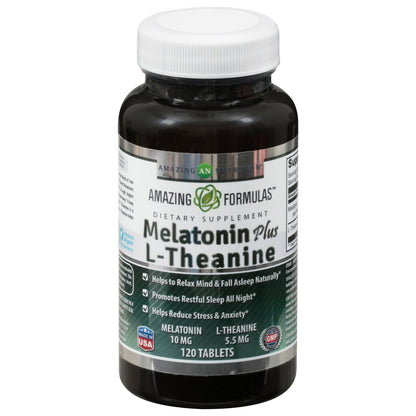 Amazing Formulas Melatonin 10mg Enhanced with L-Theanine, Sleep Support, 120-Count