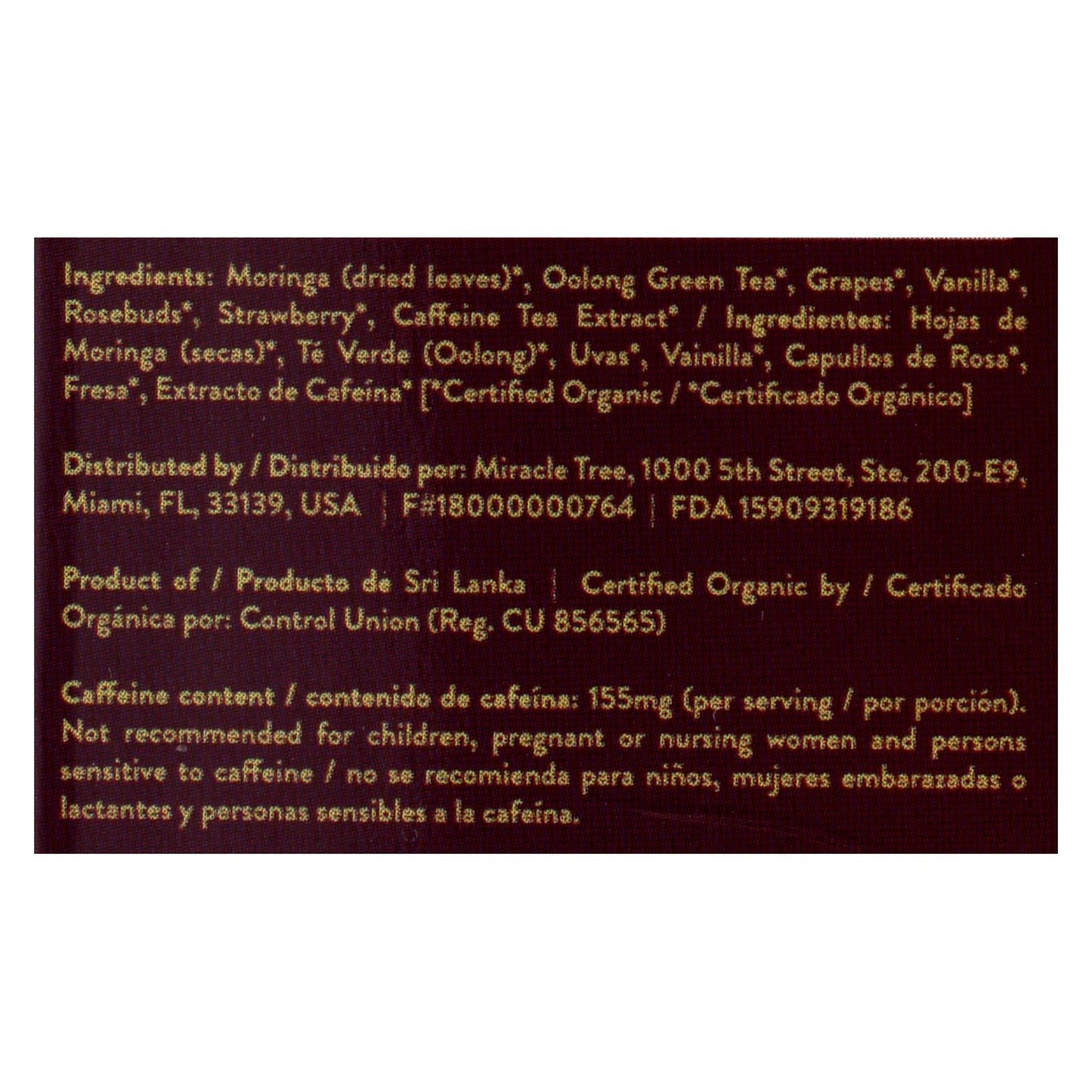 Moringa Grape Vanilla Miracle Tree Tea - Pack of 16 Ct | 5 Count Case