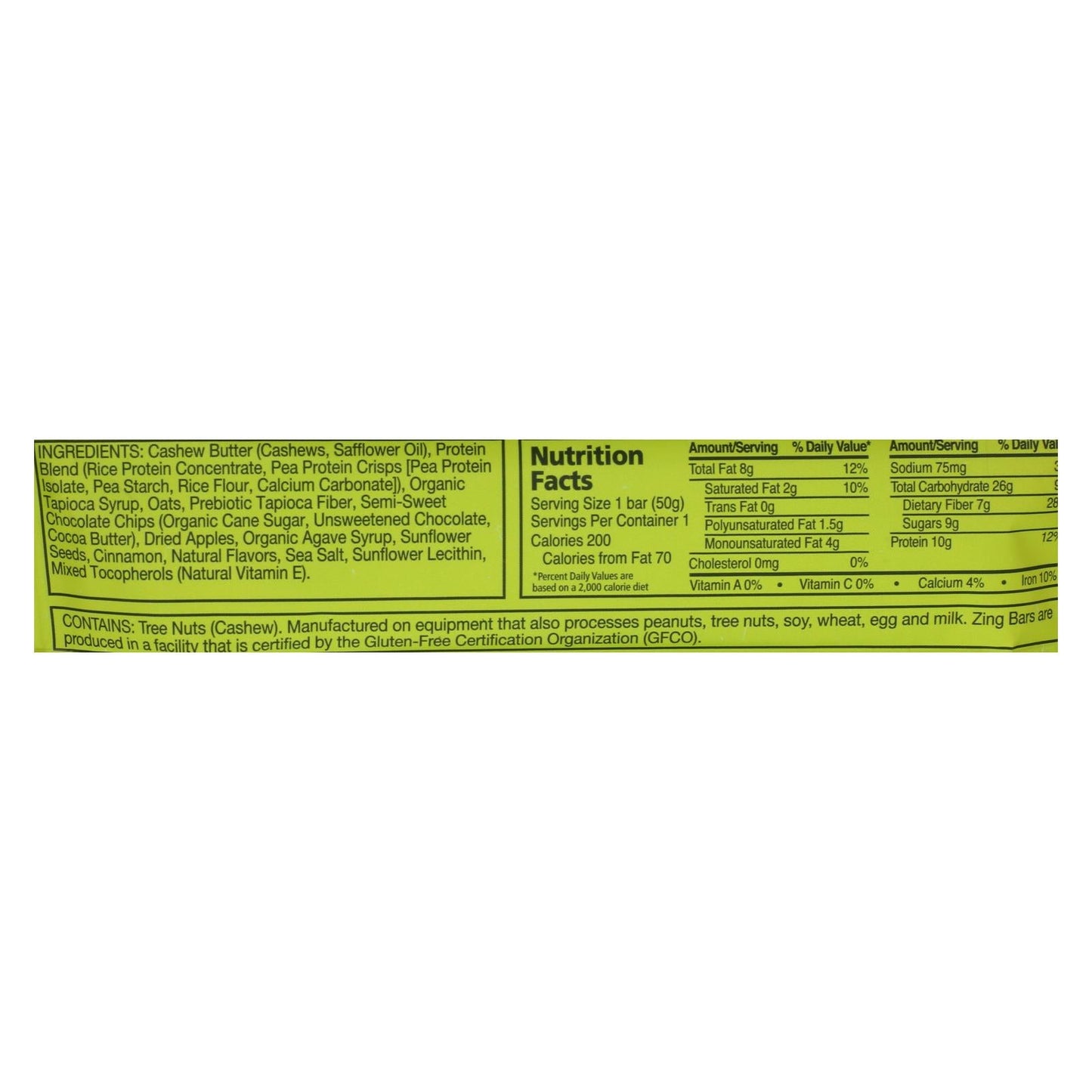 Zing Oatmeal Chocolate Chip Nutrition Bars - 1.76 Oz. Per Bar - Case of 12