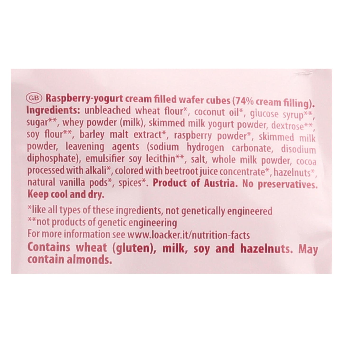 Loacker Quadratini Raspberry-Yogurt Bite Size Wafer Cookies - 6 x 7.76 Oz