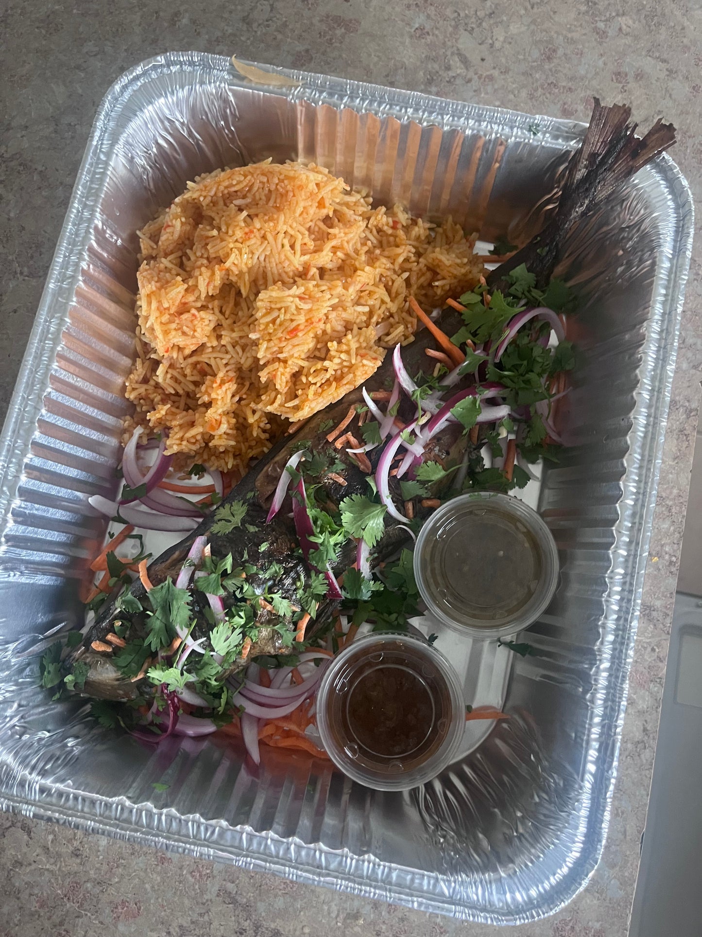 Mackerel Fish with Jollof Rice