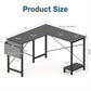 L-Shaped Corner Computer Desk with Storage Pocket | Wooden Home Office / Gaming