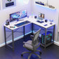 L-Shaped Corner Computer Desk with Storage Pocket | Wooden Home Office / Gaming