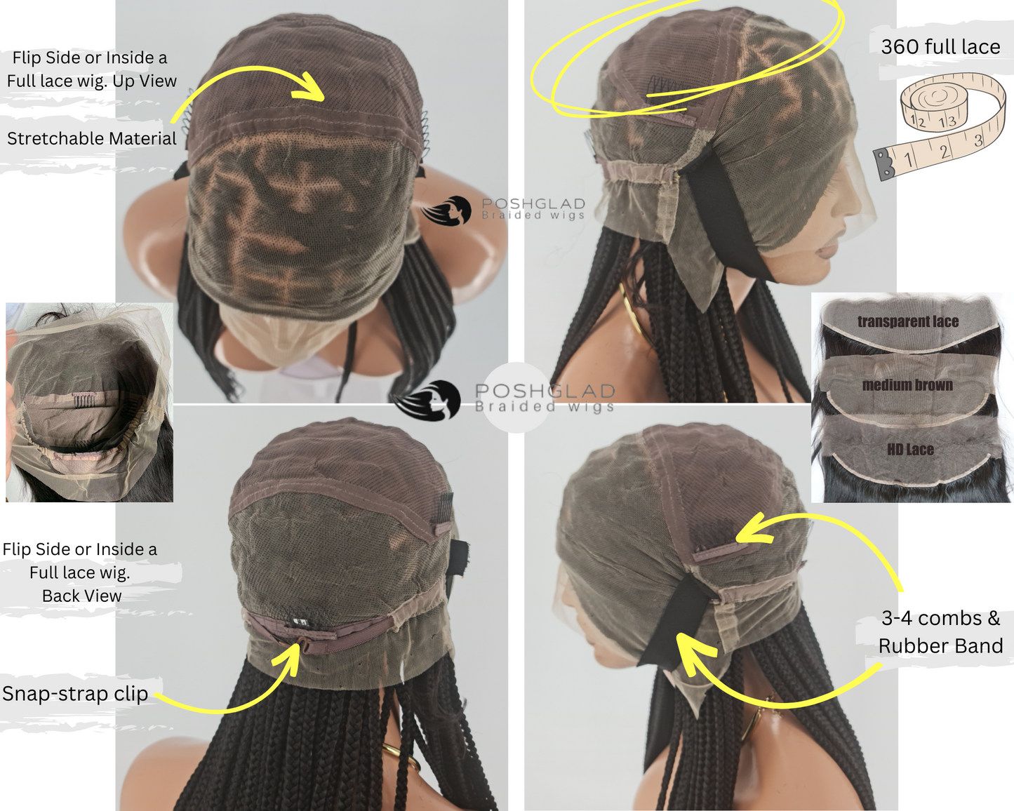 Goddess Knotless Braid Wig, HD Full Lace, Color 1B, Tailbone Length - Daya