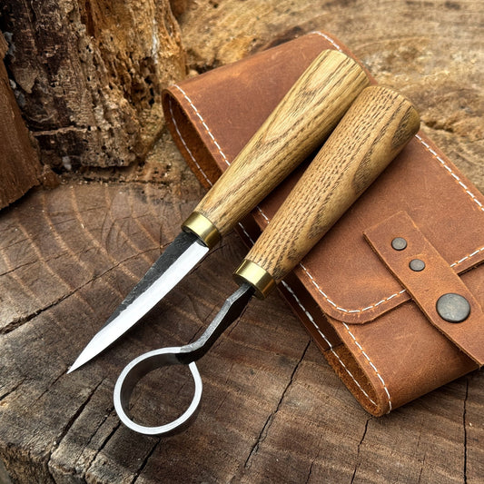 2-Piece Spoon Carving Tool Set with Leather Case