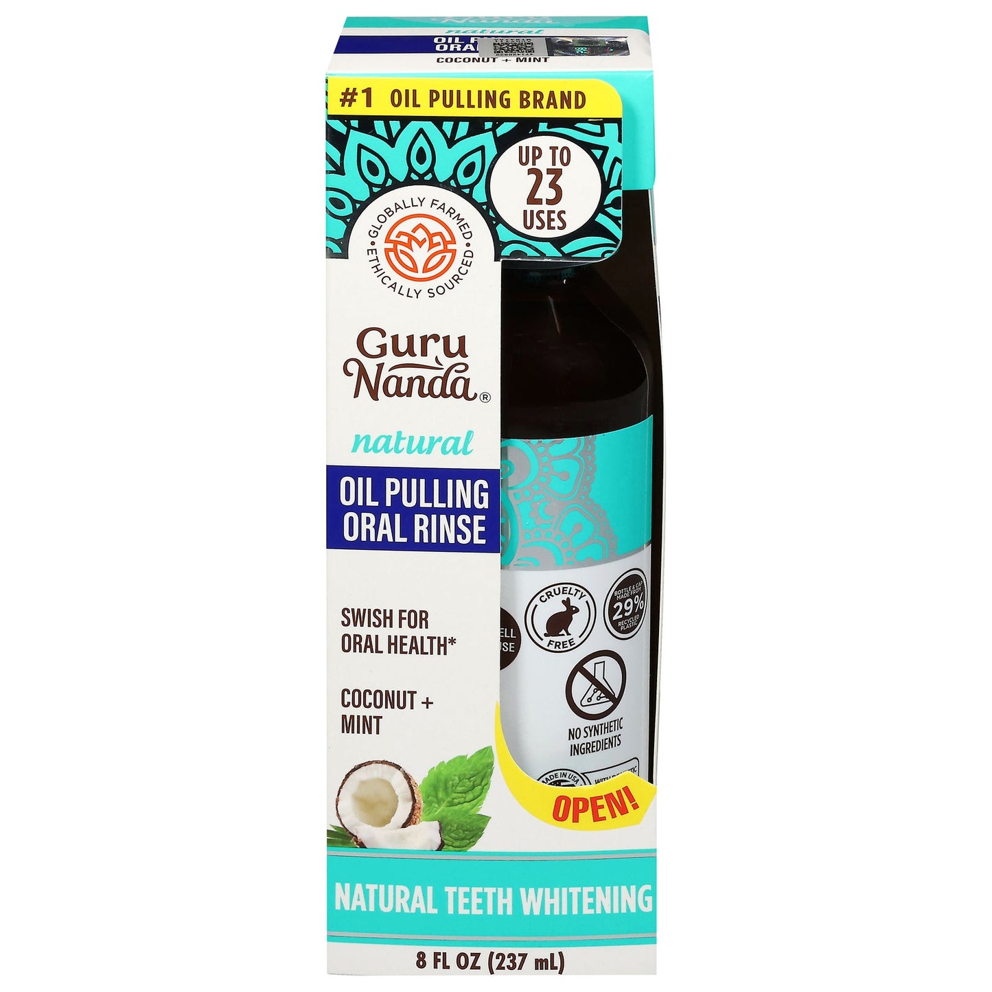 Gurunanda Coconut Mint Pulling Oil - 8 fl oz - Natural Detoxifying Mouthwash