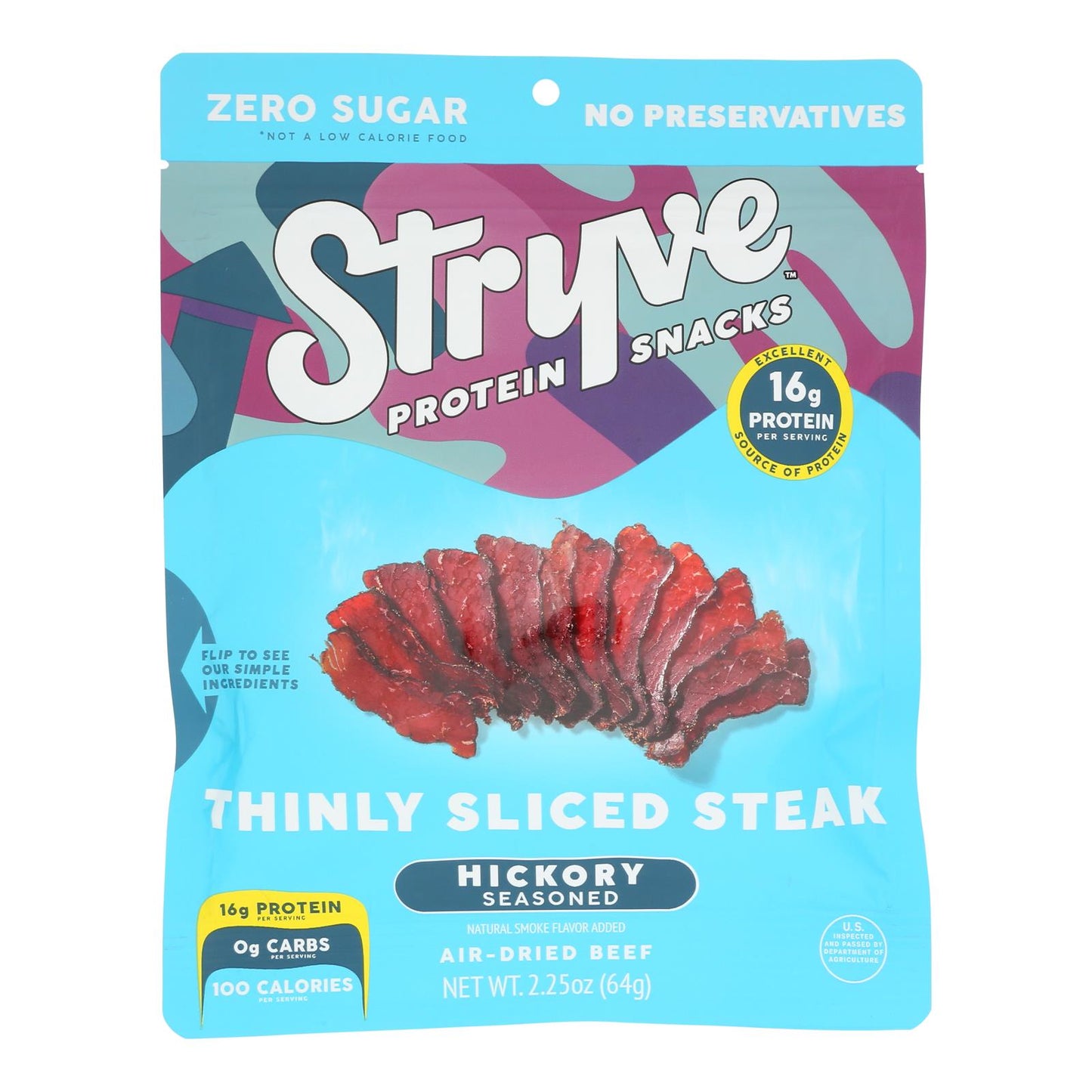 Stryve Beef Biltong Slices - Hickory Flavor, 8 x 2.25 oz - Protein Snack
