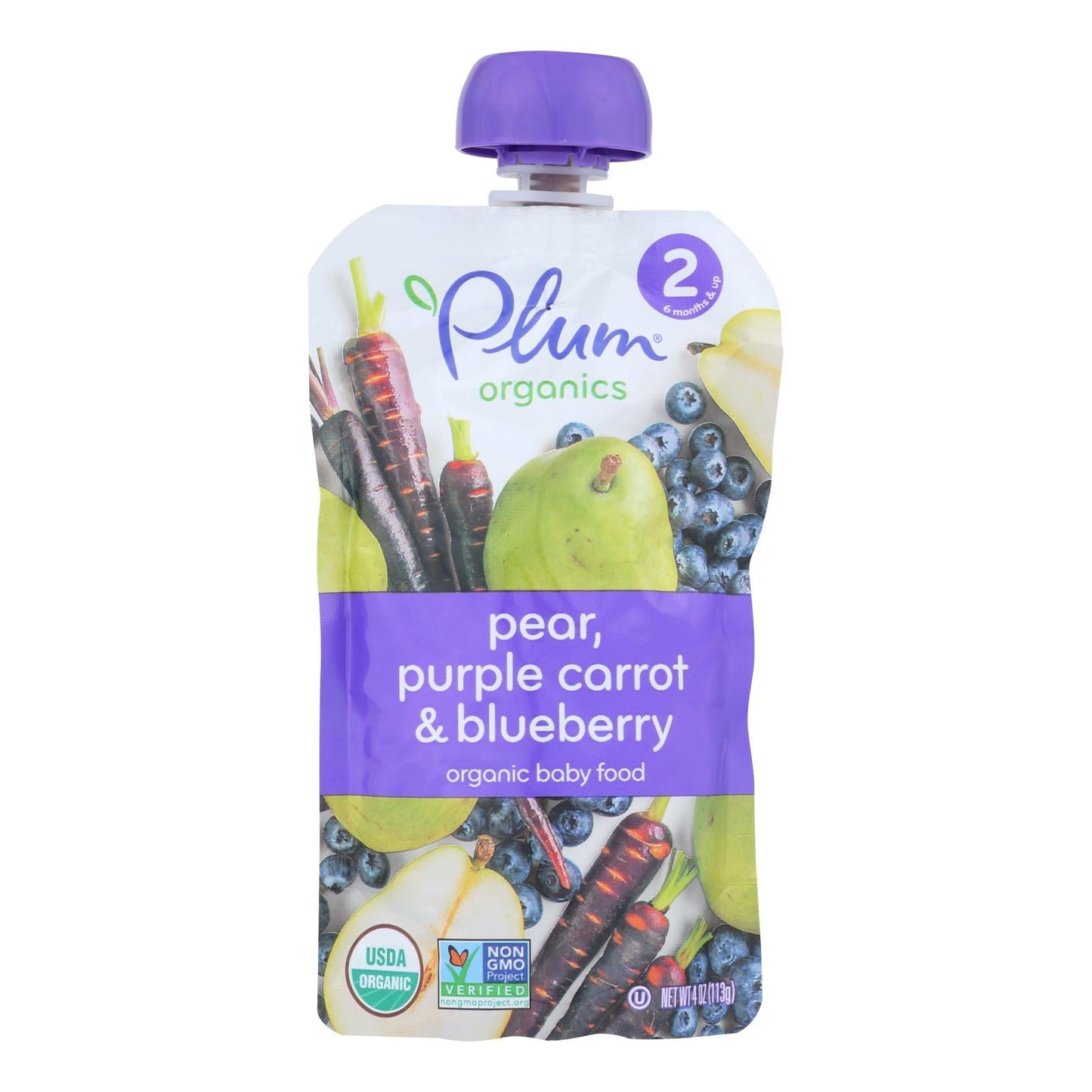 Plum Organics Stage 2 Baby Food, Blueberry, Pear & Carrot, 4 oz Pouches, 12 Count