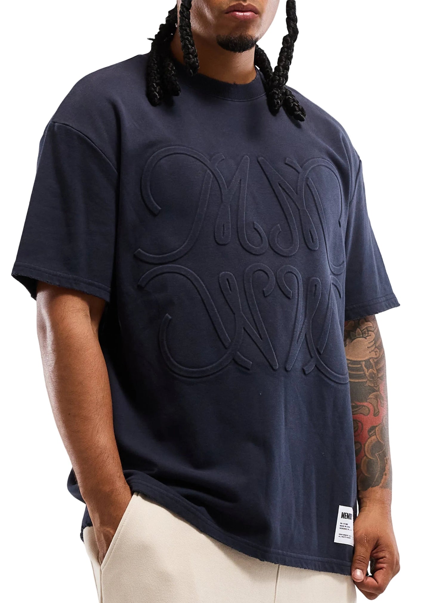 Memory Lane Monogram Embossed Tee - Vintage Black
