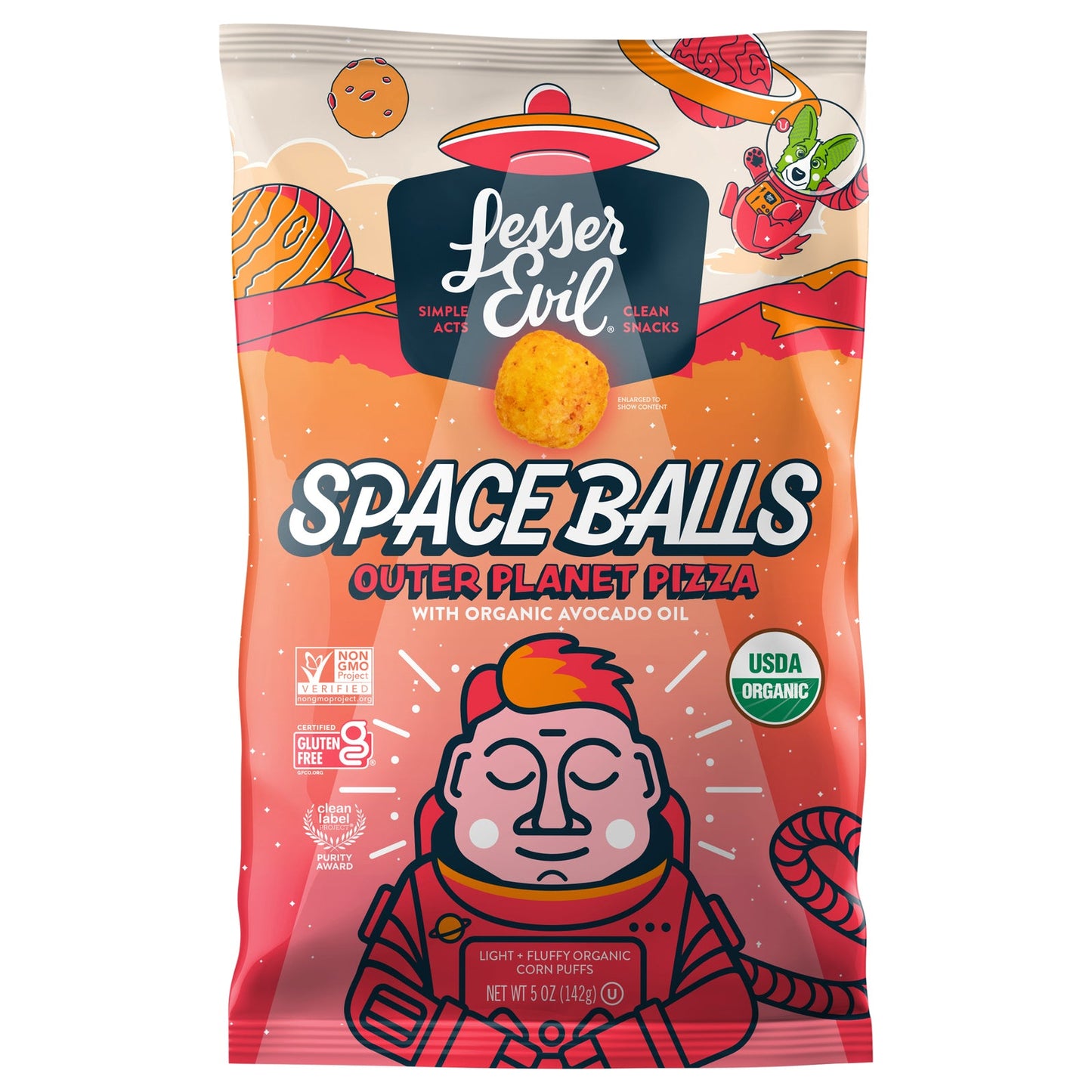 Lesser Evil Space Balls Organic Pizza Puffs - 5 oz (6 Pack)