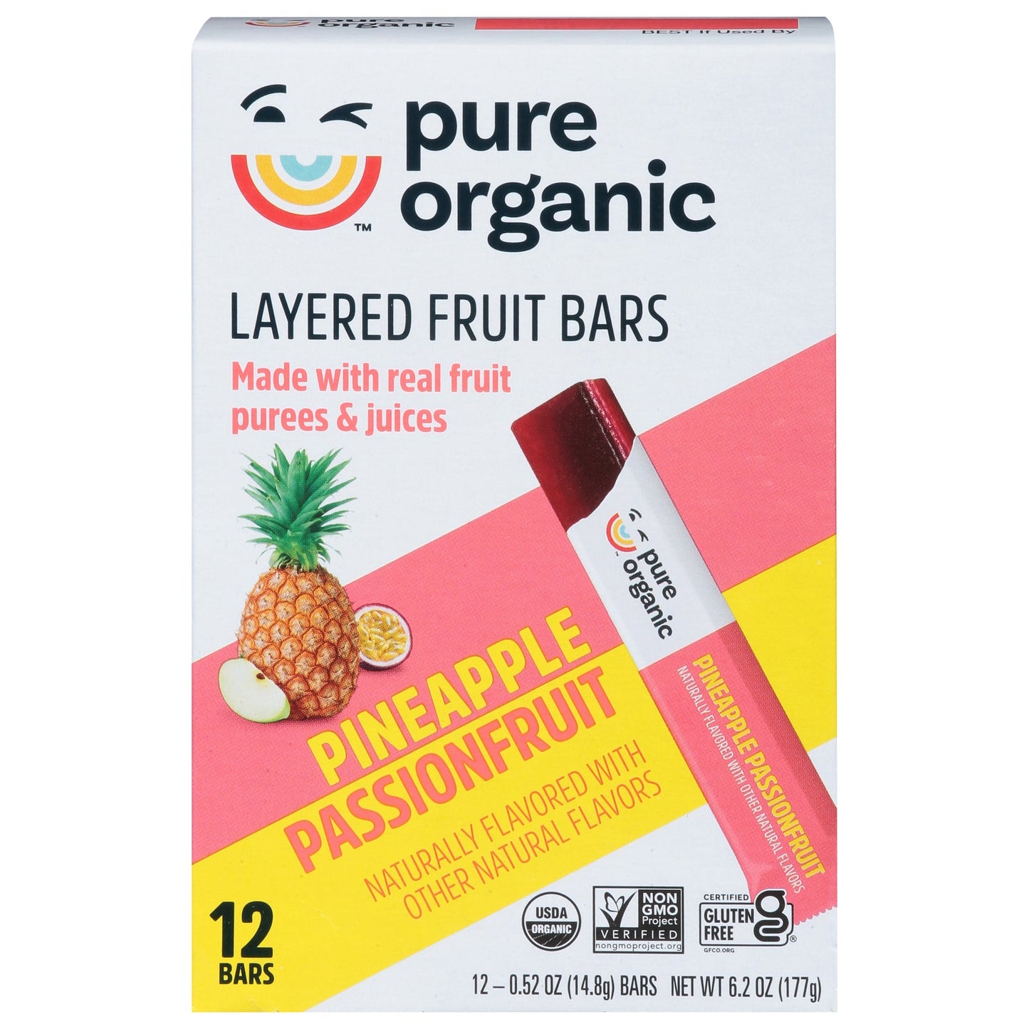 Pure Organic Pineapple Passionfruit Fruit Bars (Pack of 9 - 6.2 Oz Bars)