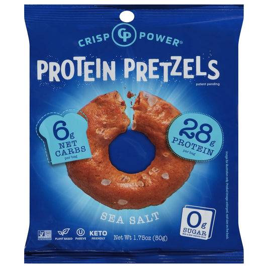 Crisp Power Protein Pretzels Sea Salt, 6-Pack (6 x 1.75 Oz) - High Protein Snack