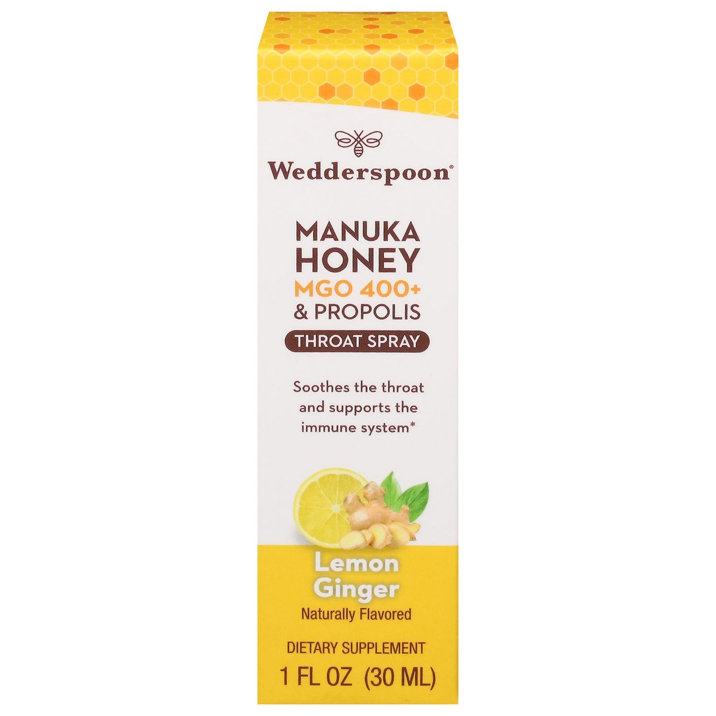 Wedderspoon Throat Spray - Lemon Ginger - 1.1 fl oz - Soothing Relief