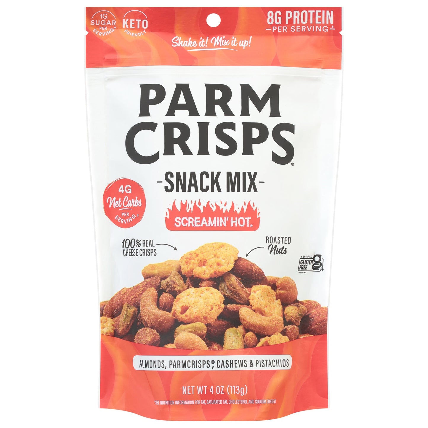Parm Crisps Snack Mix Screamin' Hot, 12 x 4 oz - Spicy Keto Cheese Crisps