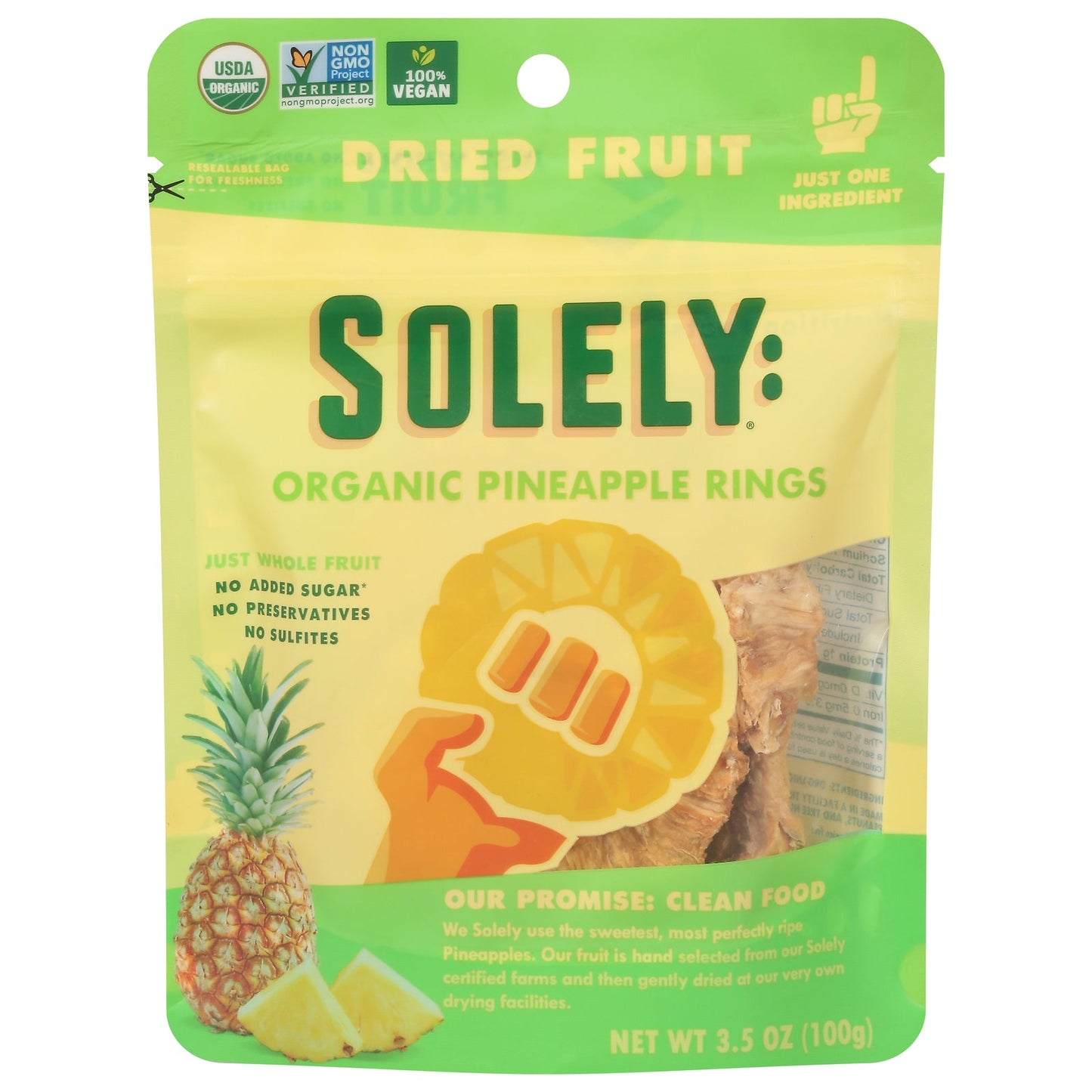 Solely Dried Fruit Rings, Organic Pineapple, 6 Packs of 3.5 oz Each