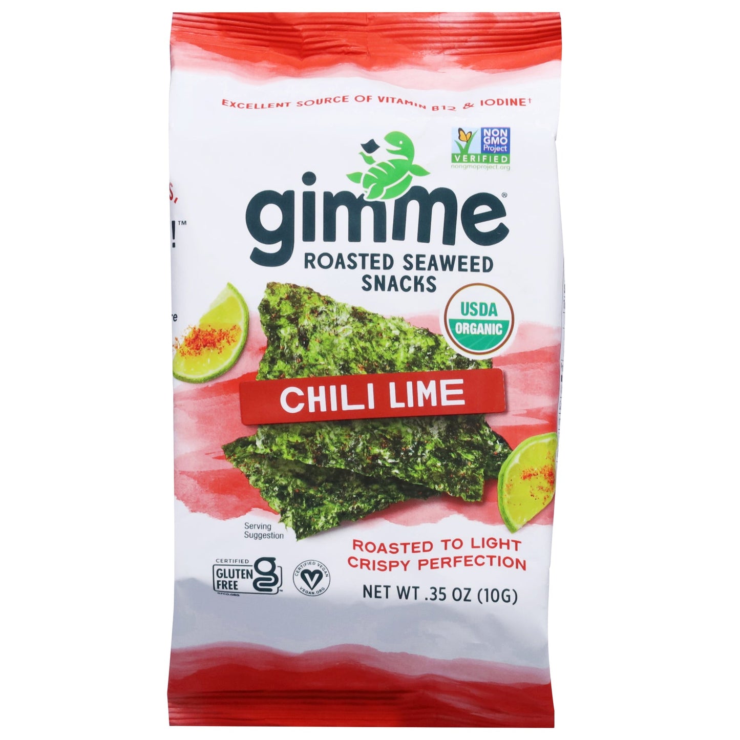 Gimme Organic Roasted Seaweed Snacks, Chili Lime, 12-Count, .35 oz Packs