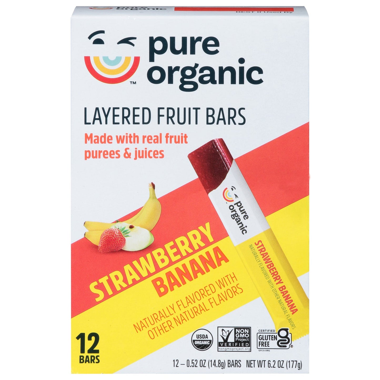 Pure Organic Strawberry Banana Fruit Bars - 9 Packs of 6.2 oz