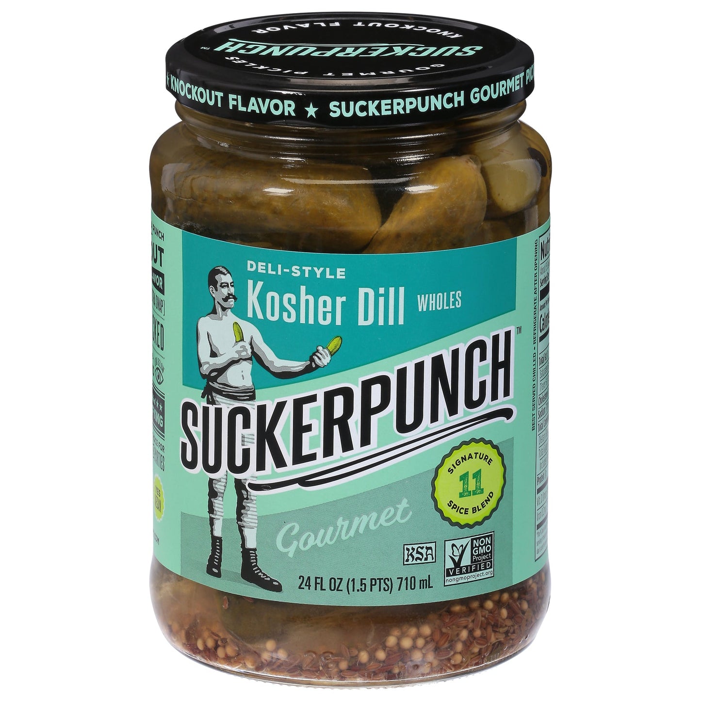 Suckerpunch Kosher Whole Pickles, Deli Style, 6 x 24 oz