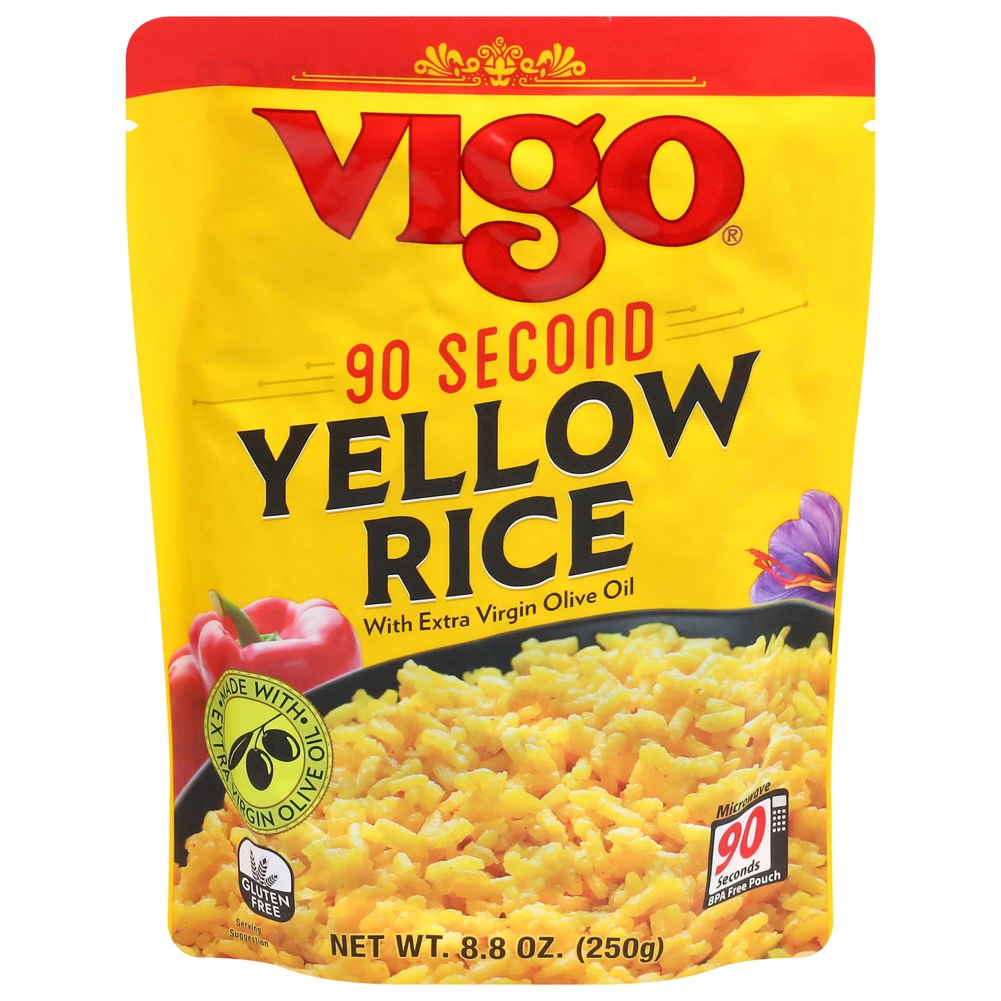 Vigo Rice Yellow, 90 Second Ready, 8.8 oz Pouches, Pack of 12