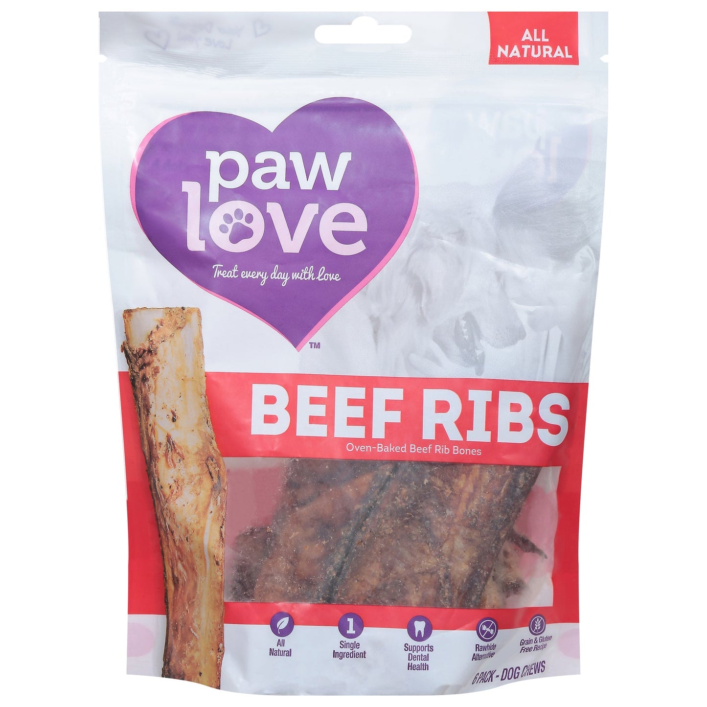 Paw Love Oven Baked Beef Ribs Dog Treats - 6 Count