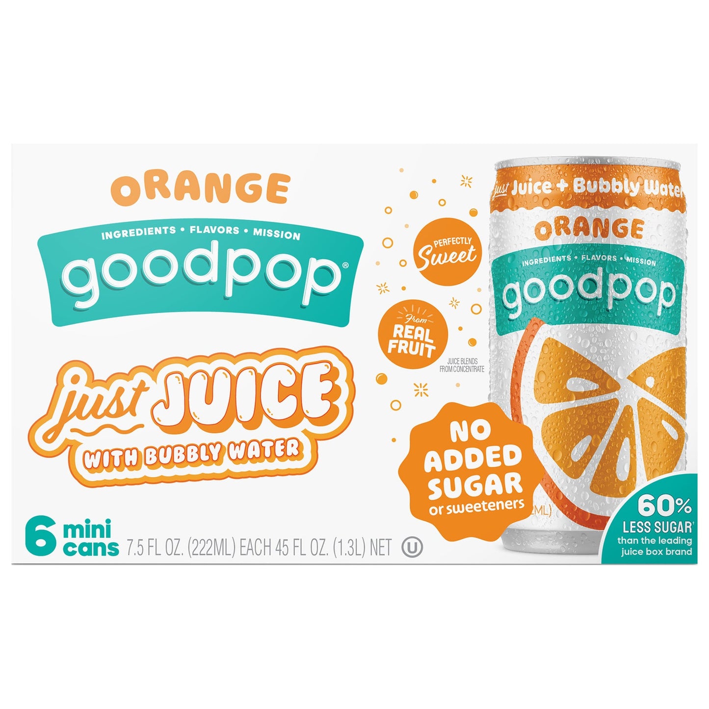 GoodPop Sparkling Water Orange, Pack of 4 - 6/7.5 fl oz