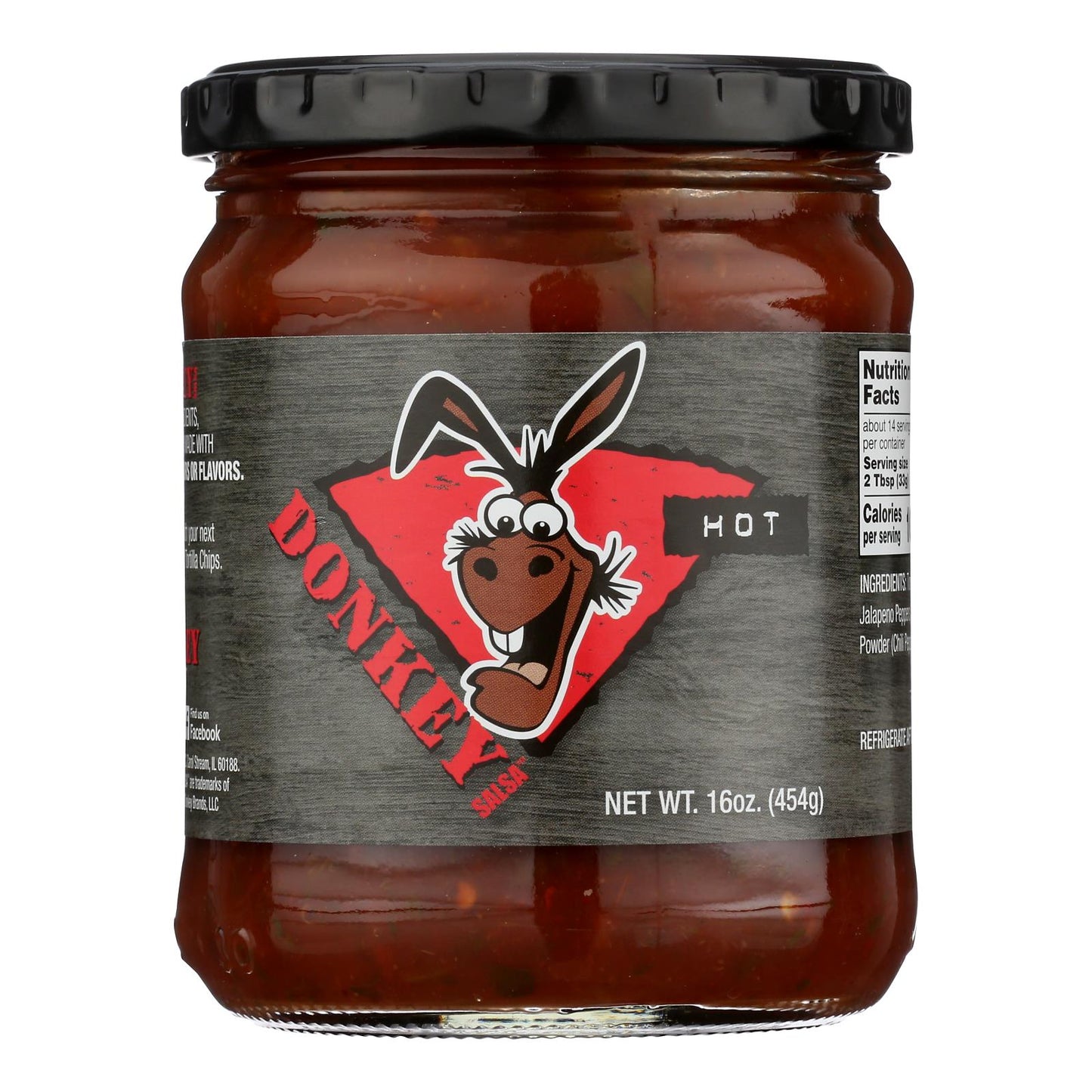 Donkey Salsa - Hot (Spicy) Gluten-Free Dip - Case of 6 x 16 Oz Jars for Tacos & Chips