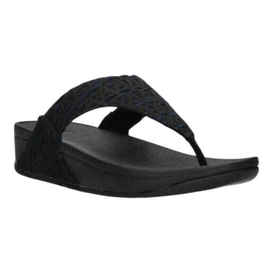 FitFlop Lulu FZ3-231 Women Toe-Post Sandals Black Geo-Webbing Slip-On Slippers
