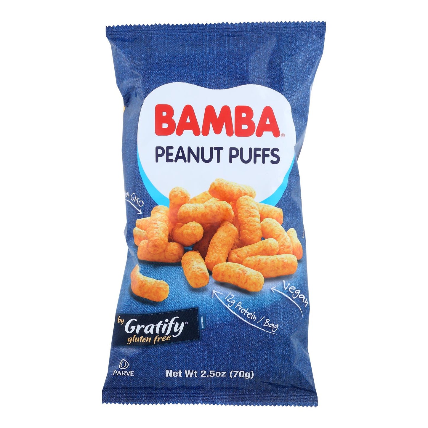 Bamba Peanut Puffs Gratify - Case of 12 (2.5 Oz) - Vegan, Dairy-Free, Kosher, GMO-Free Snack